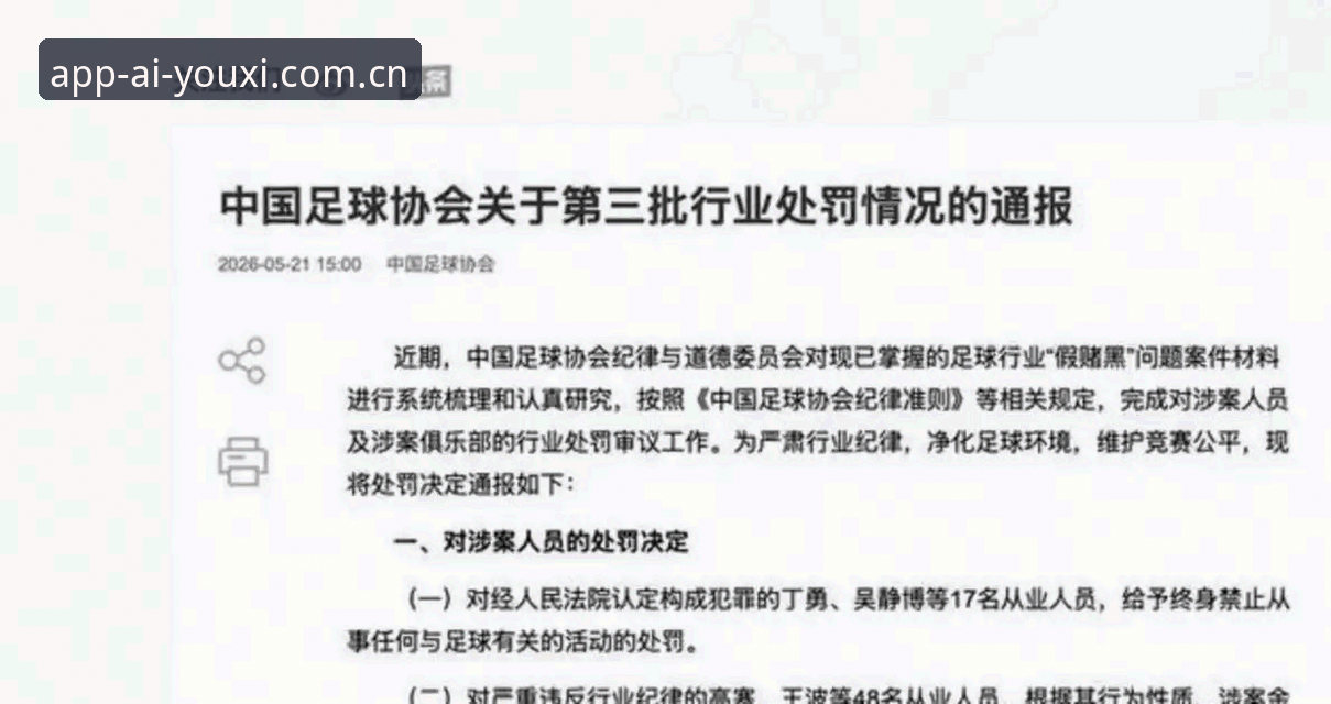 中国足协第三批禁足名单详解：17人终身禁赛48人遭重罚